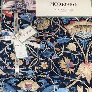 MORRIS & Co. LODDEN FLORAL BLUE 90x16 TABLE RUNNER 8 MATCHING NAPKINS 20x20 NWT